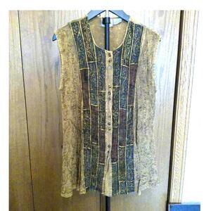 BHags Vintage Style Embroidered Patchwork flowy Gold Metallic Boho tank
